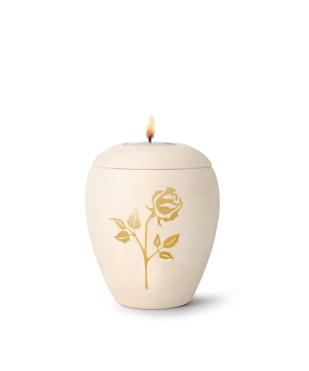 Edition Bianco, natur - Gedenklicht, Rose handbemalt, Keramik