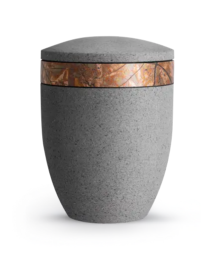 Edition Rocka, Muschelkalkbeschichtung betongrau, Dekor kupfer mit Blättermuster, biol. abbaub.