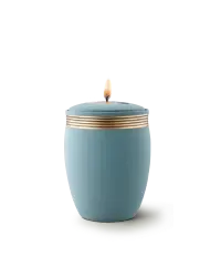 Edition Colour Line, samton türkis - Gedenklicht, Handbemaltes Dekor altgold, Keramik