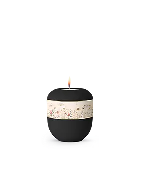 Edition Memorius, samton Tiefschwarz, Blumen Aquarell, Gedenklicht