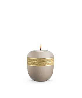 Edition Krypta, samton Champagner, mattgolden eingefasstes glitzerndes Dekor, Gedenklicht