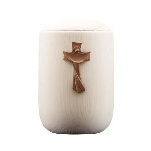 Urne Luce Linde mit Auferstehungskreutz braun, Holz, 30x19,5 (4L)