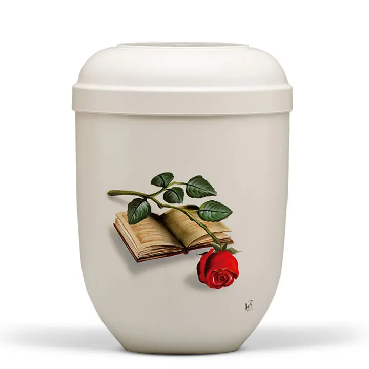 Cremeweiß, Handgemalt, Motiv: Buch mit Rose 