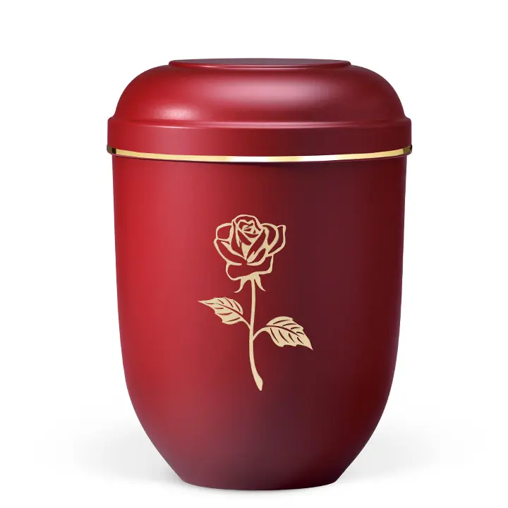 Weinrot Matt, gekl. Emblem, Moderne Rose, Goldband