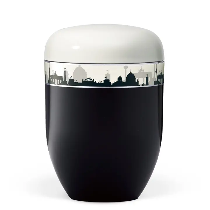 Korpus Schwarz, Deckel Weiß, Dekorband Skyline Berlin