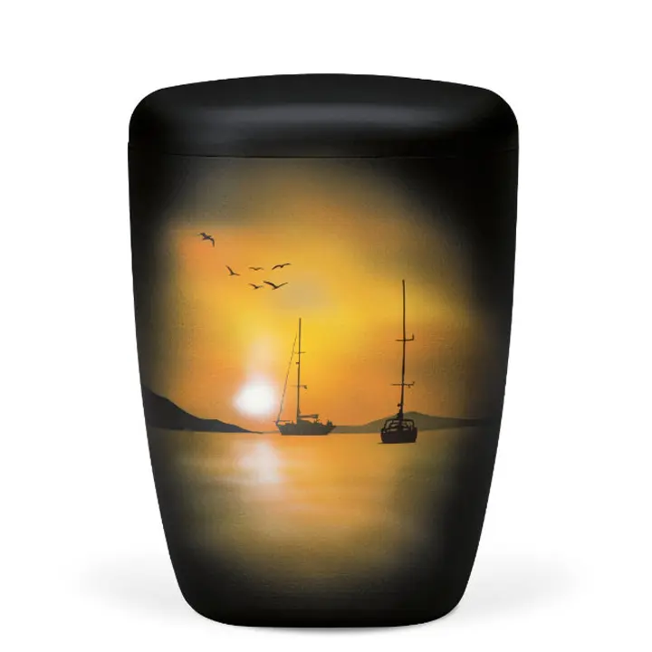 Anthrazit Velours, Segelboot in der Abendsonne, Handbemalt