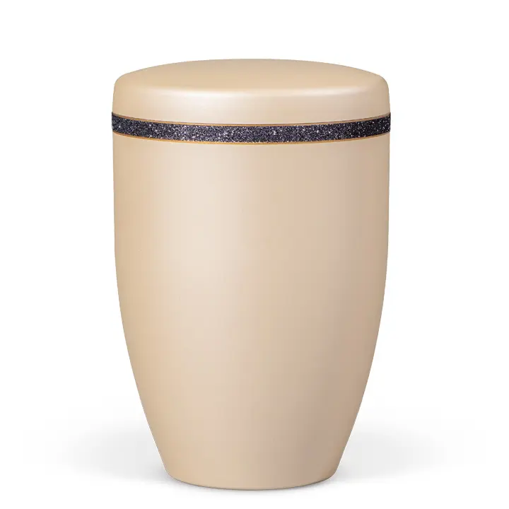 Perlbeige, Dekorband Schwarz-Glitzeroptik mit Goldrand