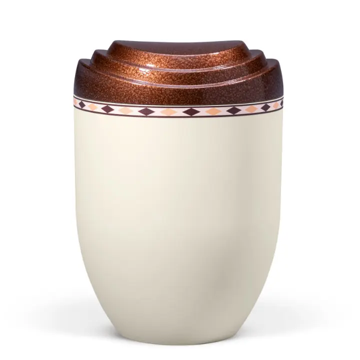 Sandbeige, Rautendekor, Deckel Bronze Meliert
