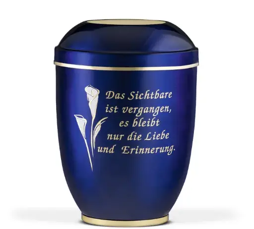 [1461 CA-T6] Kobalt-Blau,  Mess. Platte, MS Fuß, Calla,GB, Trauertext Nr.6