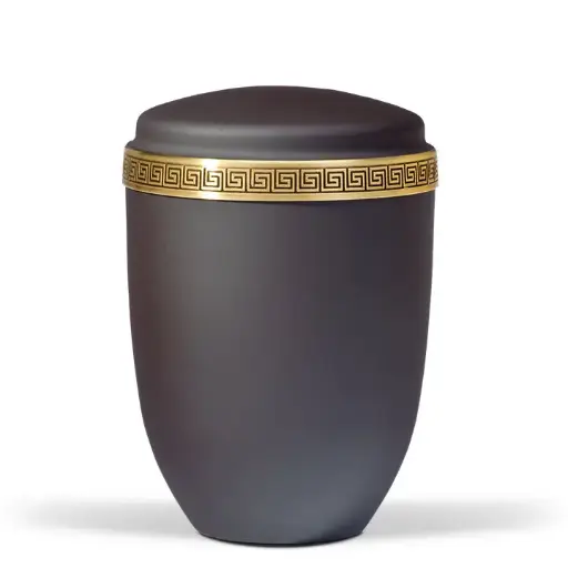 [3375] Anthrazit-Velours, Messing Mäanderprägung Antik