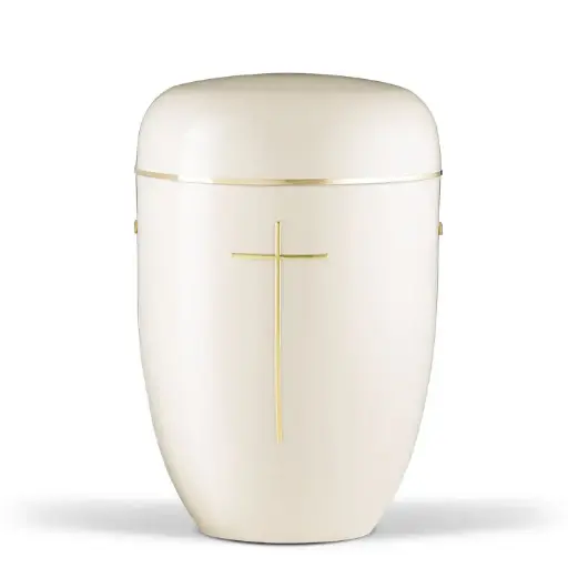 [3675 K-GB] Cremeweiß, Goldband, Gold Stripdome Kreuz 