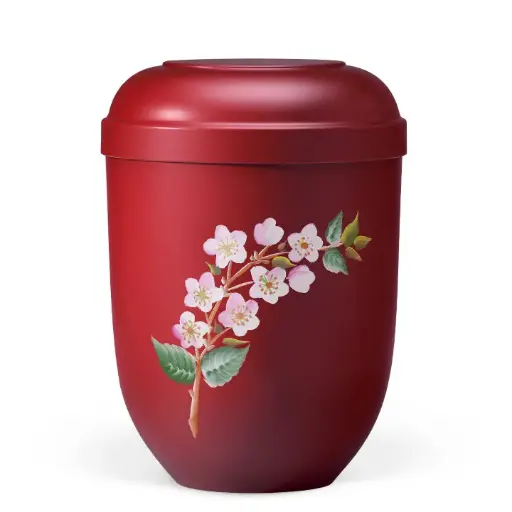 [21240] Weinrot, Handgemalt, Motiv: Kirschblüten