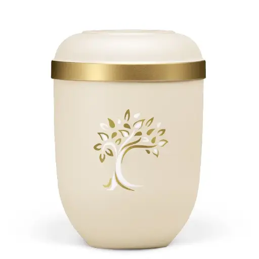 [21334ARB] Sandbeige, Goldrand, Baum ArtDecor Gold/Weiß verspiegelt