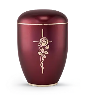 [5209-02-01] Edition Creatio, perlmutt weinrot, Fuß poliert, Kreuz mit Rose, biol. abbaub.