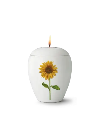[65-500-1L] Edition Bianco, weiß - Gedenklicht, Sonnenblume, Keramik