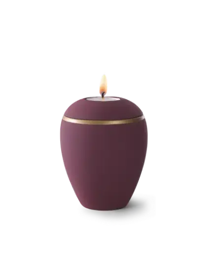 [82L] Edition Colour Line, samton burgund - Gedenklicht, altgold Dekorstreifen, Keramik