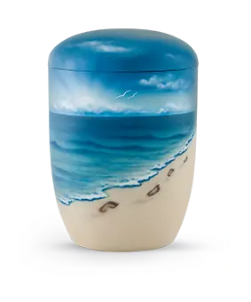 [1604] Edition Seeurnen, Airbrushmotiv Fußspuren im Sand, Anhydrit-Tonolith